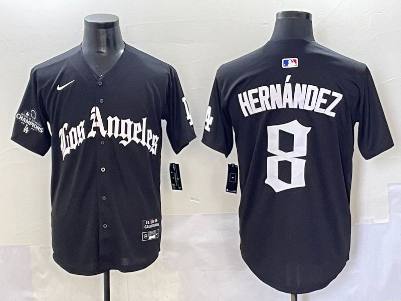 Men 2025 Los Angeles Dodgers #8 Hernandez Black Five generations Joint Name Nike MLB Jersey style 2